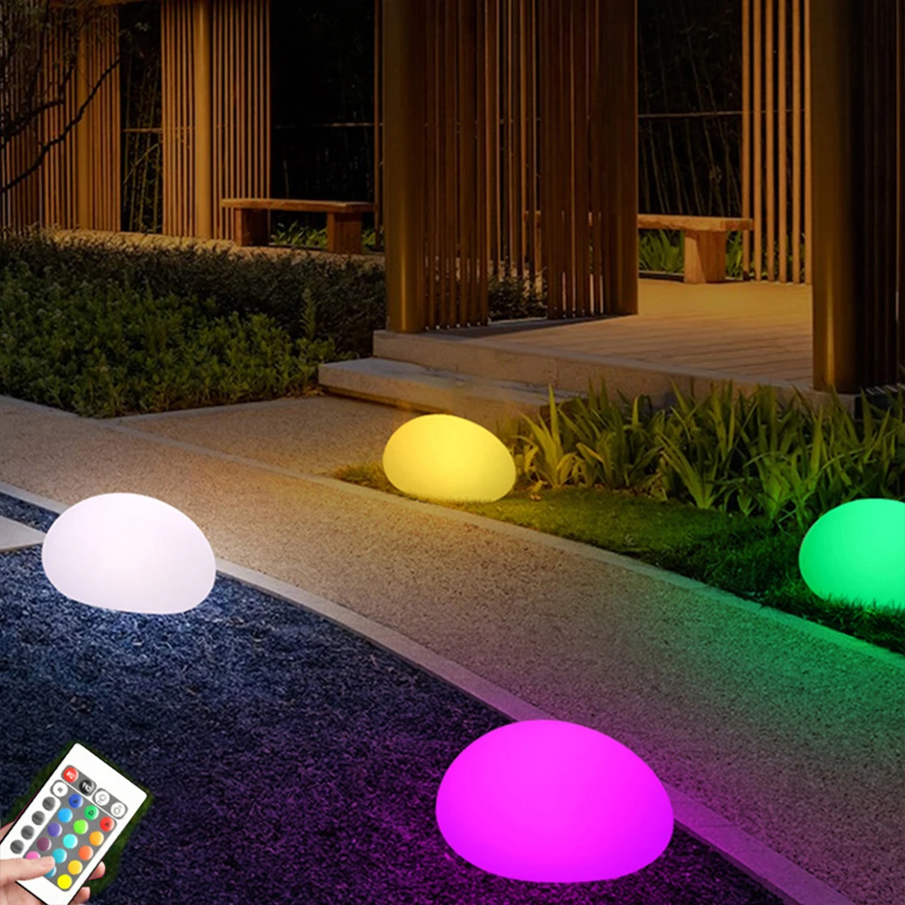 RGB 16 Colors Artificial Pebble Garden Lights LED Glowing Cobblestone Landscape Lamp USB Charging for Patio Pathway Lawn Decor led electronic candle floating water lotus lamp floating induction lotus artificial lotus lamp 10cm waterproof