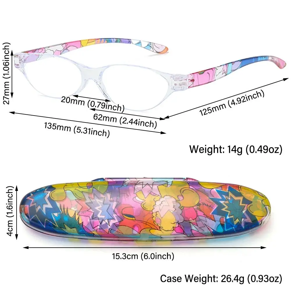 Floral Small Oval Reading Glasses with Case Vintage Anti Blue Light Eyewear Women Men Spring Hinge Computer Readers Eyeglasses 6