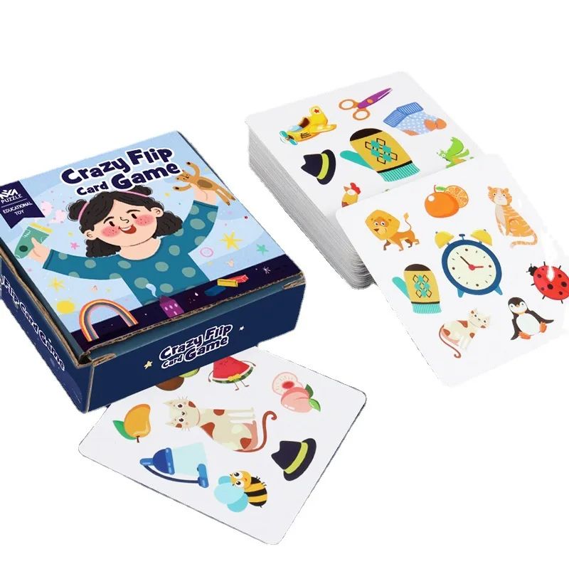 Children's Educational Logic Thinking Toy Crazy Flip Card Montessori Find Shape Animal Fruit Shadow Pairing Shape Puzzle Game 6