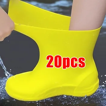 2/20pcs Latex WaterProof Shoe Covers Unisex Shoes Protectors Reusable Non-Slip Rain Boot Overshoes Walking Shoes Accessories