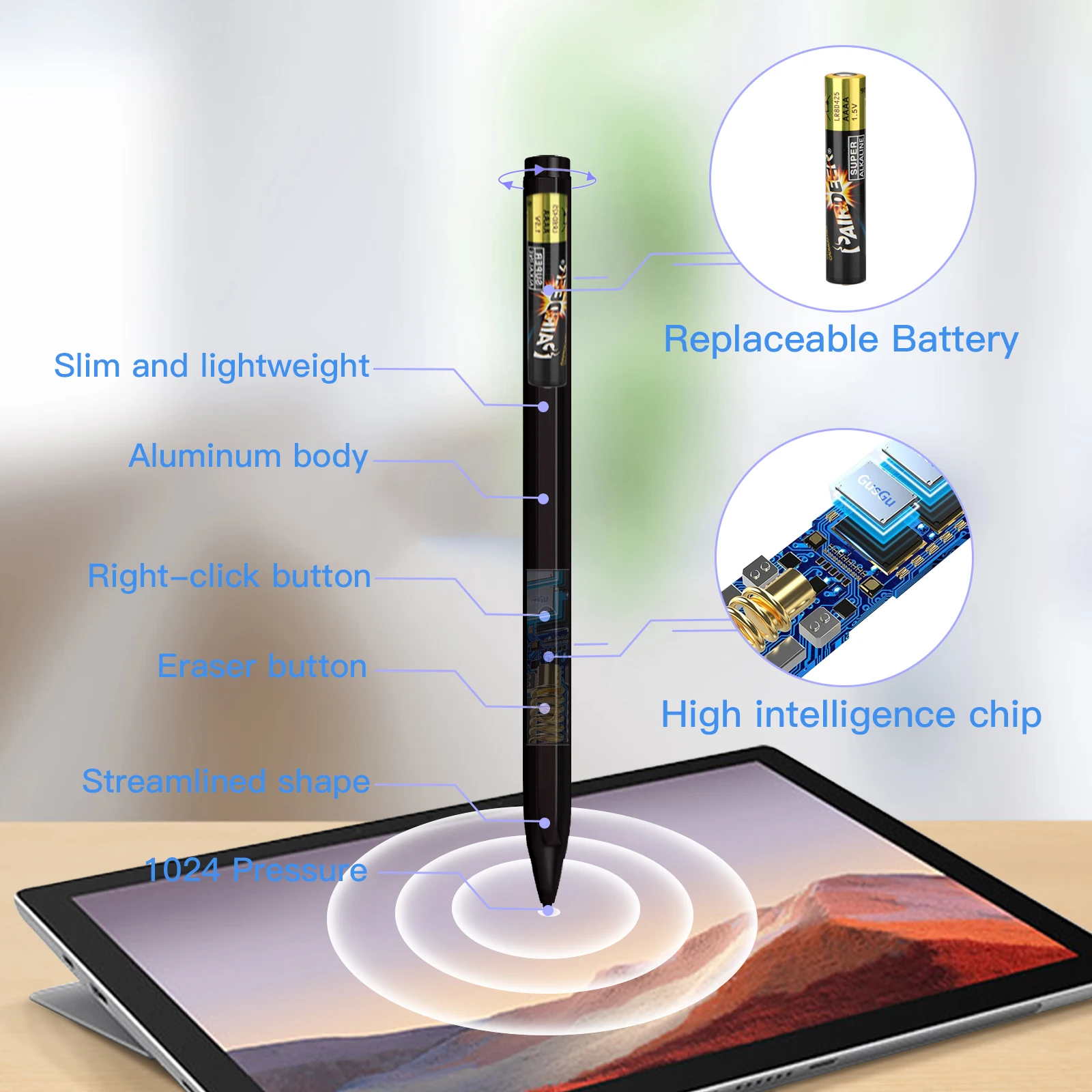 Stylus Pen Palm Rejection 1024 Pressure Sensitivity For Microsoft Surface ProX/3/4/5/6/7/8/9 Go 3 2 Laptop 5 4 3 ASUS HP MPP