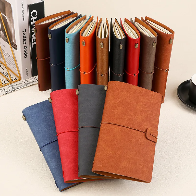 

Leather Notebook Manual Retro Diary Travel Book Creative Leather Button Notepad Office Record Student Stationery Portable Diarys