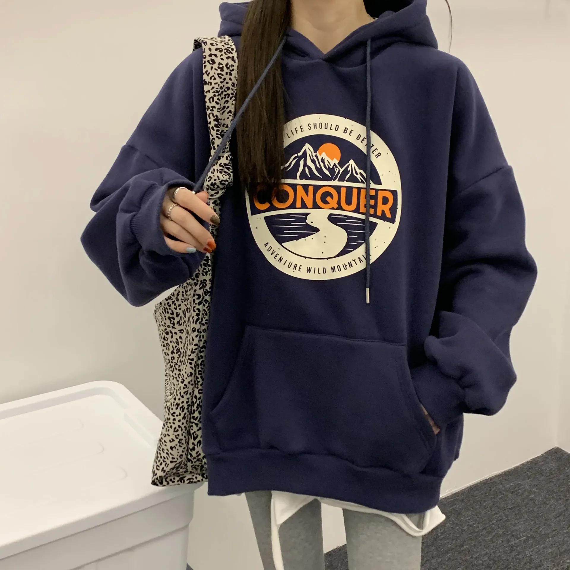 Hoodies Sweatshirts Woman Street Aesthetic Korea Vintage Clothes Thick Print Hoodie Sweatshirts Blue Body Pull Kawaii Clothing