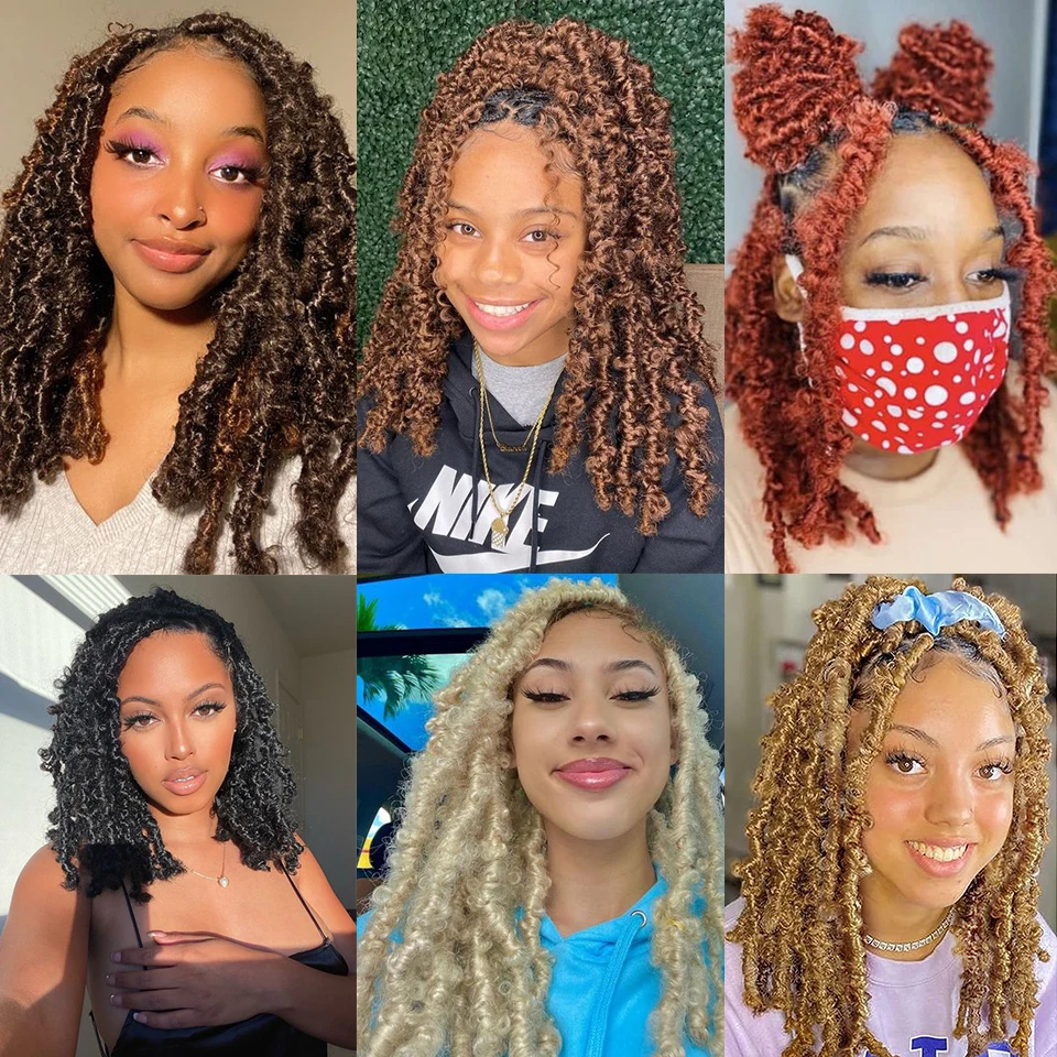 Butterfly Locs Crochet Hair 12 14 inch Pre-twisted Synthetic Distressed Bob Faux Locs Crochet Braids Pre-looped for Black Women 6