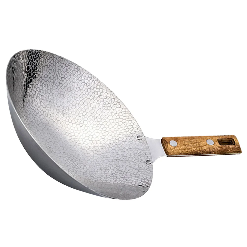

Stainless Steel Wooden Handled Nonstick Multi-function Reusable Small Wok Restaurant Frying Wok Home Wok Cooking Wok Kitchen Pan