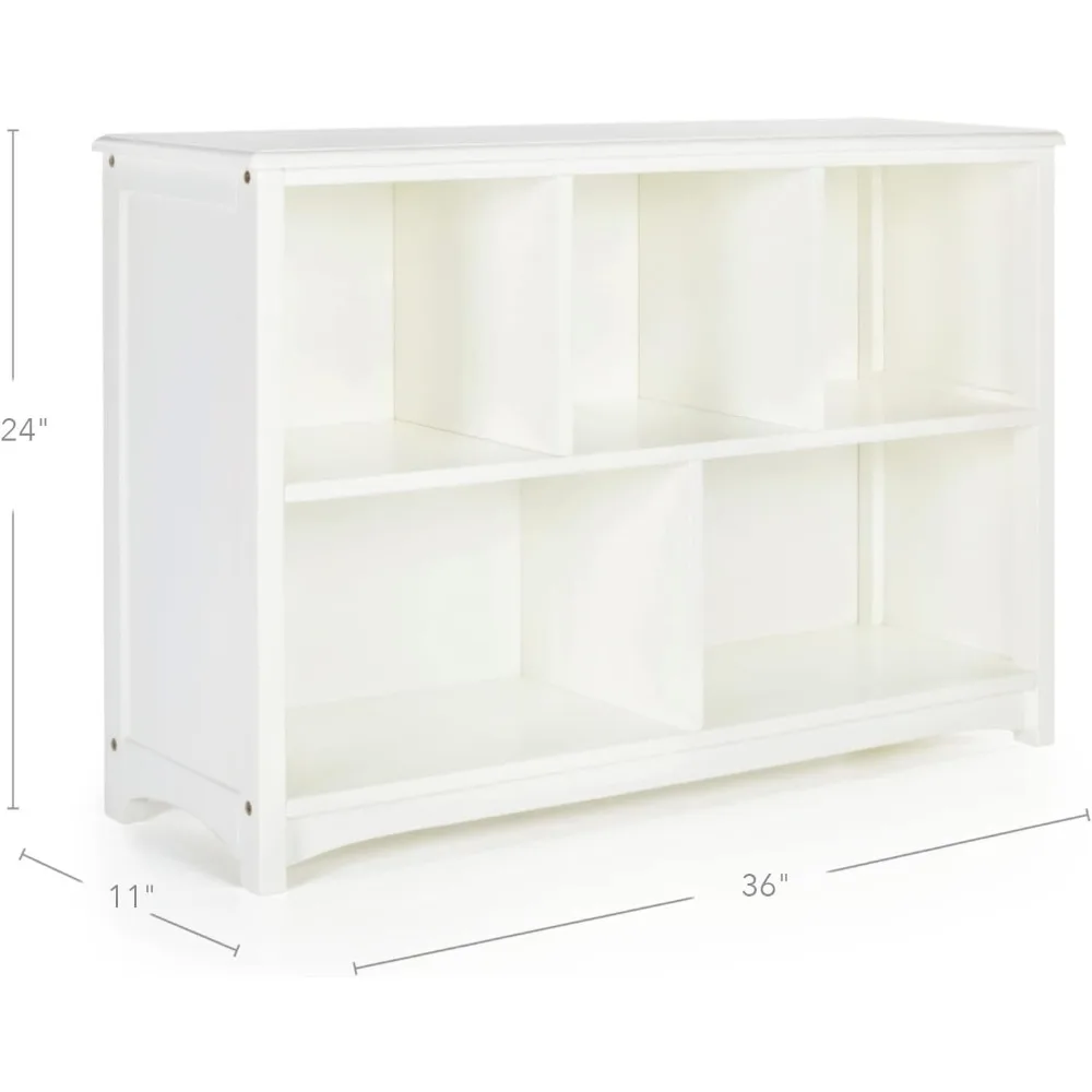 Classic White Bookshelf: Children's 5 Compartment Toy, Bin, Art, Clothes and Book Storage - Wooden Playroom and Bedroom 2