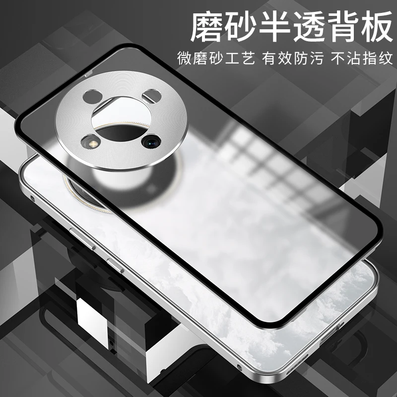 Premium Alloy Metal Lens Protection Phone Case with Transparent Tempered Glass and Shockproof Back Cover