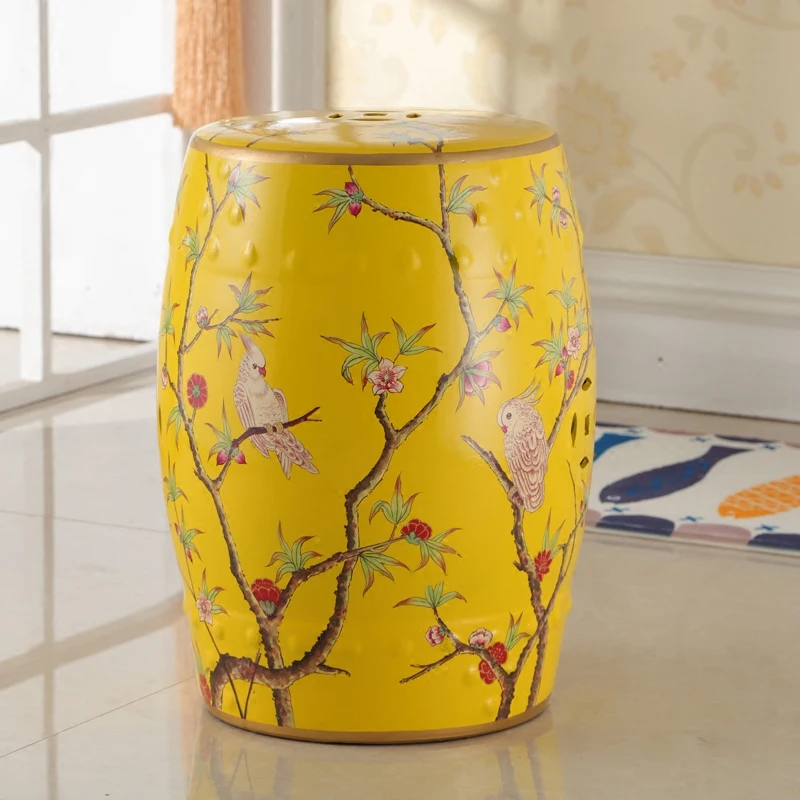 Lotus New Chinese Ceramic Drum stool White Creative Living Room With