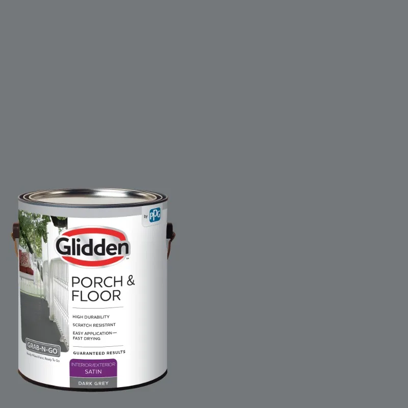 

Glidden Porch & Floor 1 gal. Dark Gray Satin Interior / Exterior Paint with Primer，Washable; Waterproof; Slip Resistant; Durable