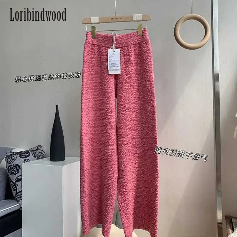 

Knitted Pants Children 2022 Autumn Winter High Waisted Loose Straight Tube Pants Draping Sense Wide Leg Pants Floor Long Pants