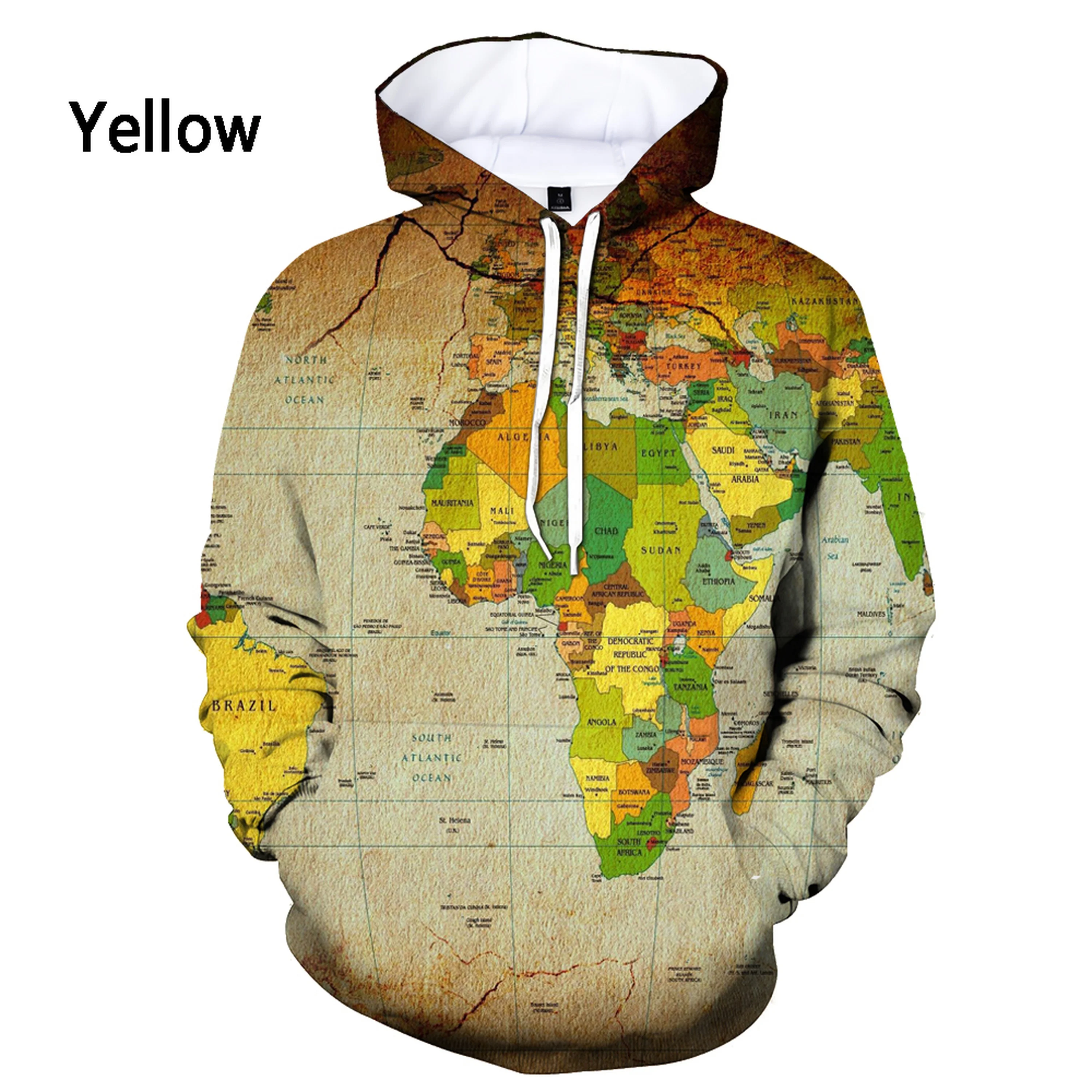 Homem/mulher moda mapa do mundo 3d impresso hoodie engraçado pulôver casual moletom com capuz agasalhos