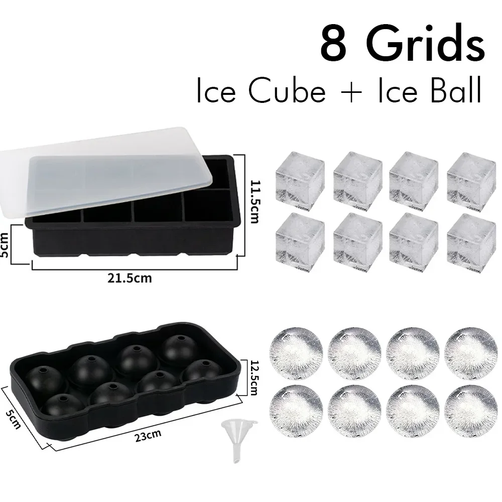Silicone Ice Cube & Ball Maker with Lid - Perfect for Whiskey, Cocktails, and Iced Coffee
