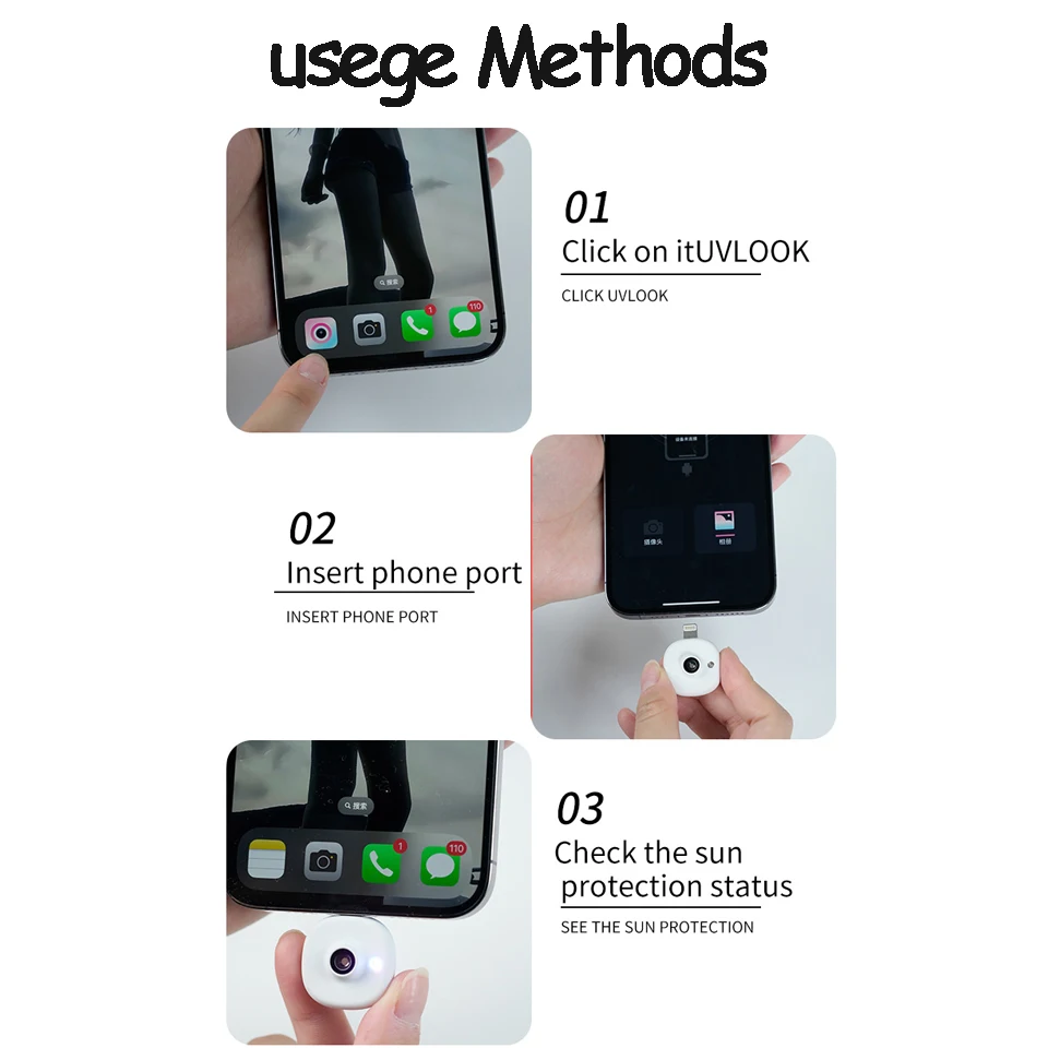 얼굴 태양 보호 및 메이크업 제거를 위한 미니 UV 카메라 휴대용 태양 보호 테스트 전화용 태양 보호 감지