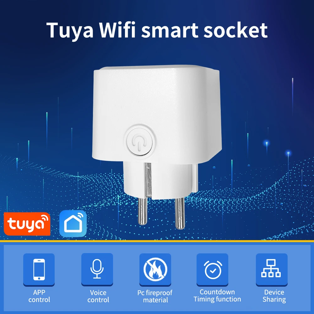 ปลั๊กไฟอัจฉริยะ Tuya WiFi แบบ EU 16A พร้อมฟังก์ชันตรวจสอบการใช้พลังงาน ตั้งเวลา ควบคุมผ่าน Smart Life รองรับ Alexa และ Google 1