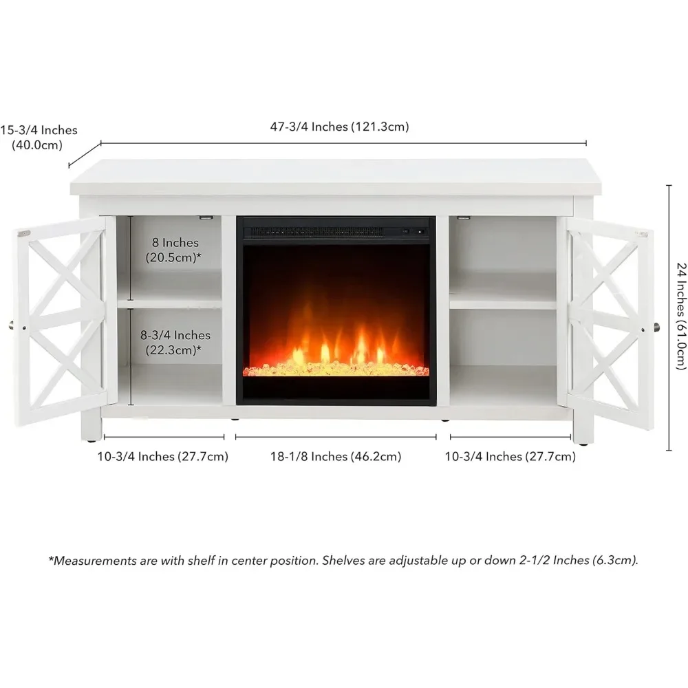 Rectangular TV Stand with Crystal Fireplace for TV's up to 55" in White, Electric Fireplace TV Stands for the Living Room - Image 5