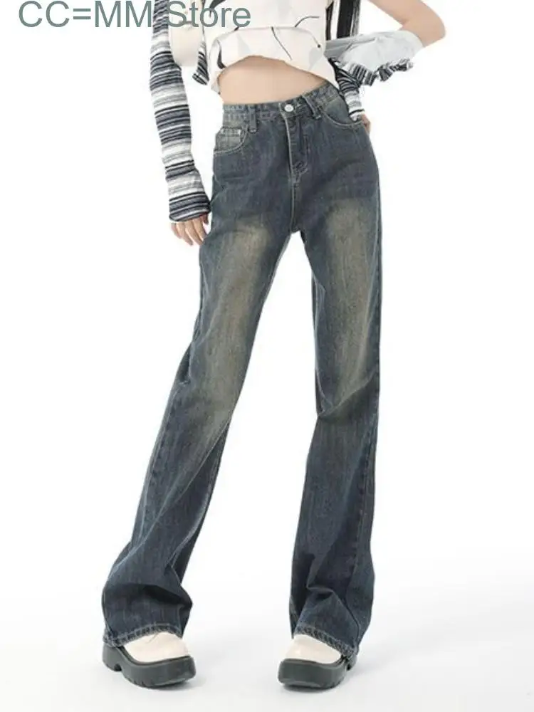 New Blue Vintage Jeans Women High Waist Straight Baggy Denim Pants Female Korean Fashion Loose Wide Leg Pants Winter