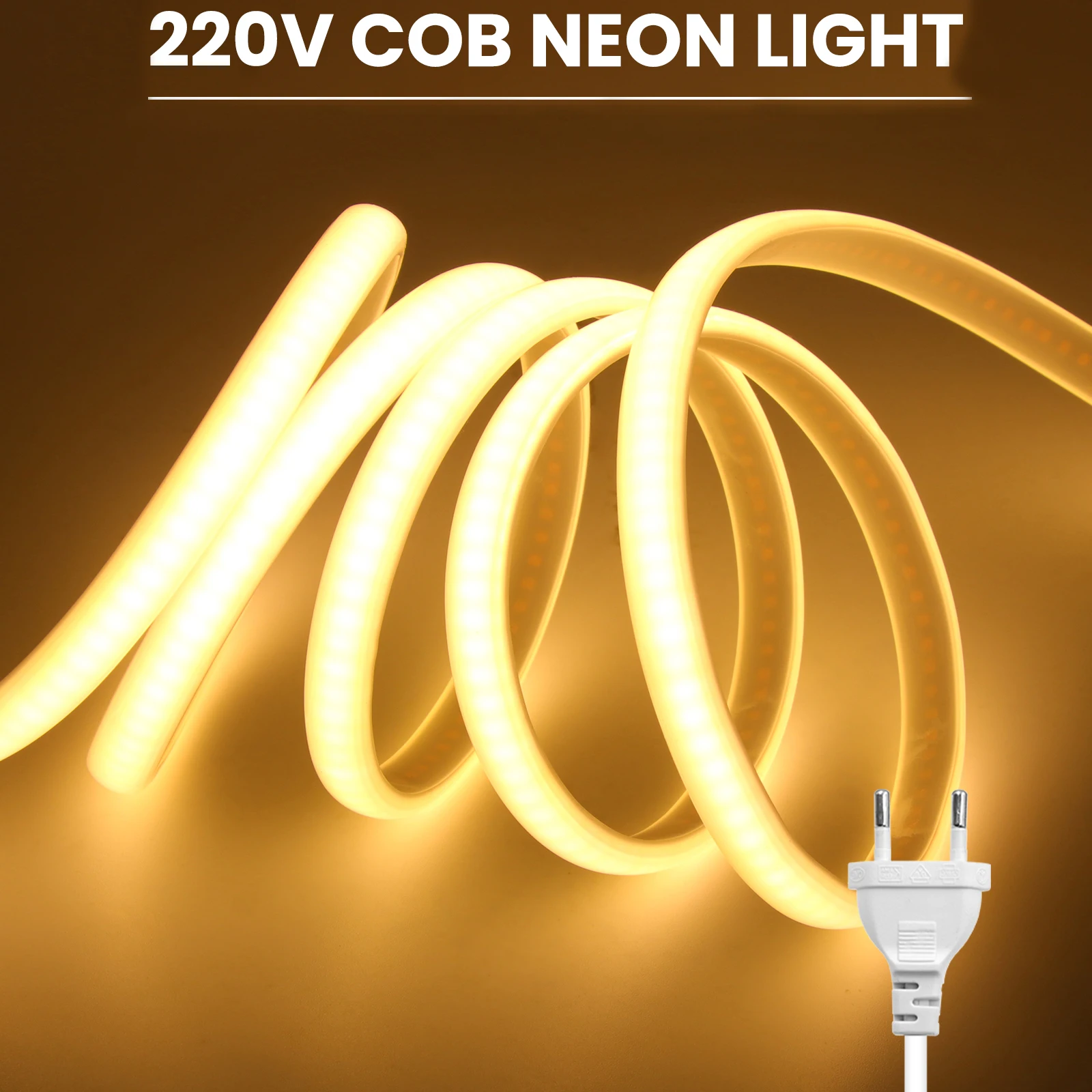 Description Picture 2 of item220V COB LED Strip Light High Bright 288LEDs/m RA90 Flexible Outdoor Lamp Waterproof Neon Tape With Dimmer Switch EU Power Plug