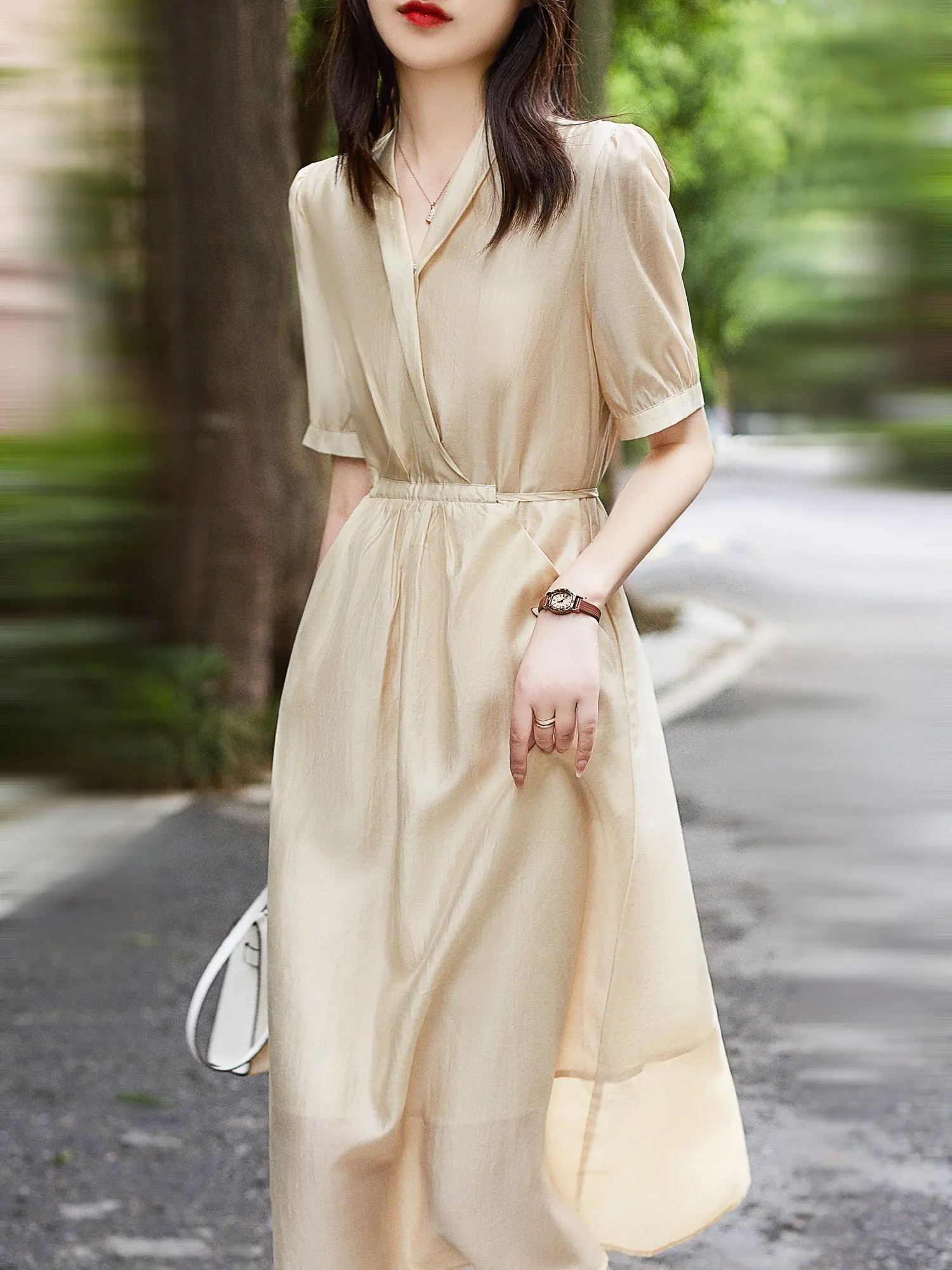 

2023 Women's Clothing New Cross V-neck Slimming DRESS