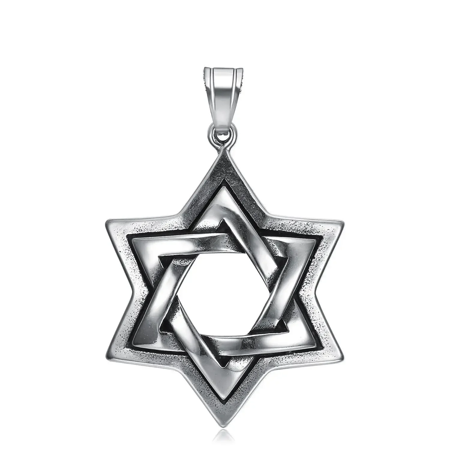 

Personality Retro Large Jewish Hexagonal David Star Pendant Stainless Steel Necklace Chain