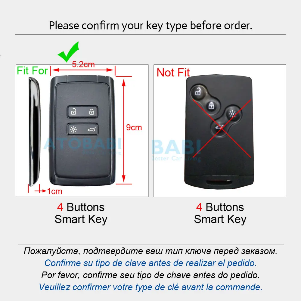 ATOBABI Leather Car Key Cases for Renault Clio 5 Kadjar Koleos Megane Dacia Duster Sandero Stepway 4 Buttons Smart Remote Cover key case key case cover remote control case cover