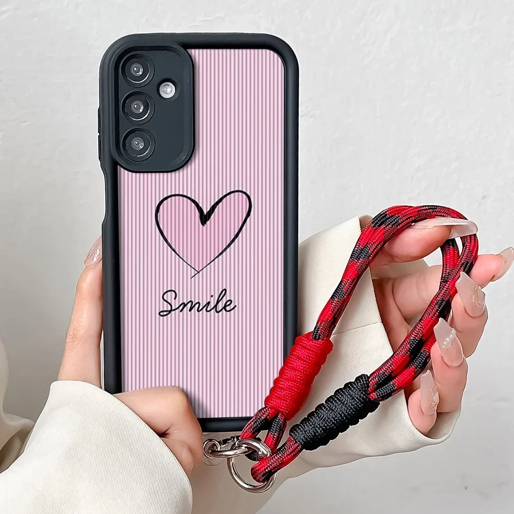 Love Heart Wrist Chain Lanyard Phone Case with Hang Strap Cover
