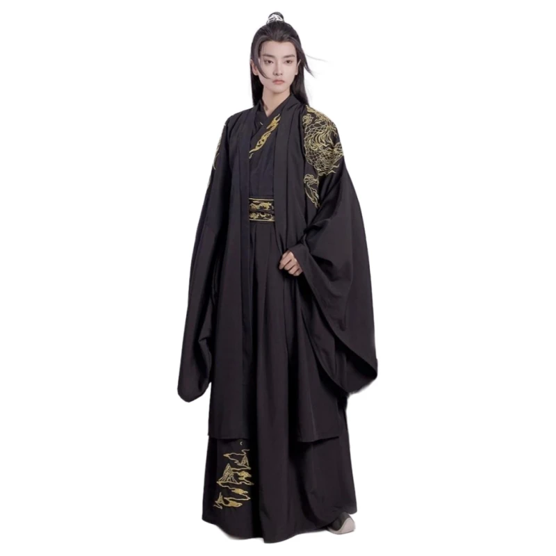 

3pcs Sets Men Chinese Hanfu Traditional knight Cosplay Costumes Ancient Hanfu Sets Male Halloween Roleplay Clothing Black Hanfu
