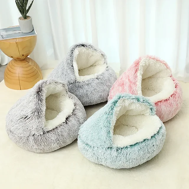 Winter Plush Pet Cat Bed Round Cat Cushion Cat House 2 In 1 Warm Cats Basket Pet Sleep Bag Kitten Nest Kennel for Small Dog Cats 2