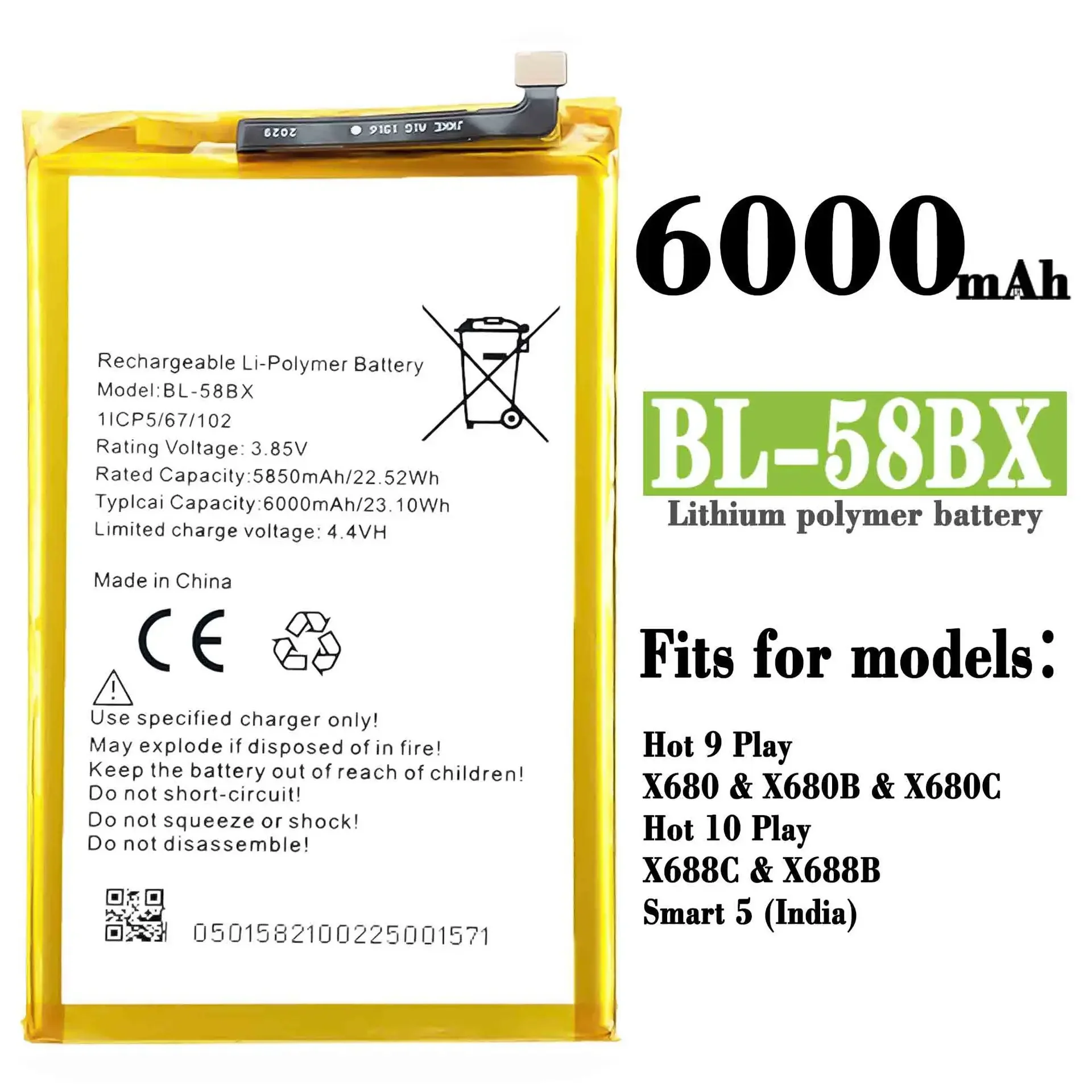 

Высококачественная сменная батарея для Infinix X680 Hot 9 Play 10 Play X688b C Smart 5 BL-58BX новая встроенная батарея