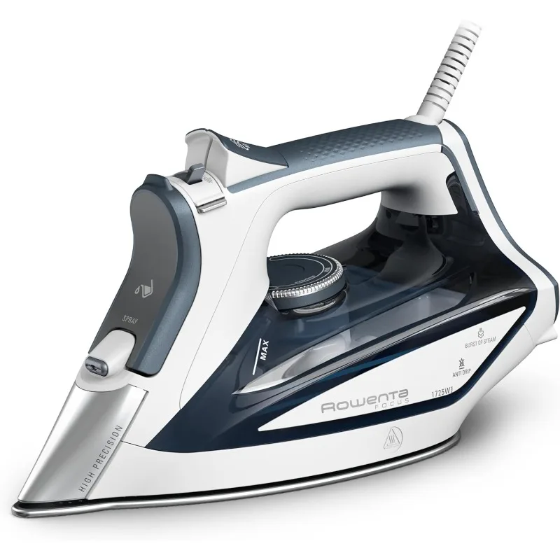 

Rowenta, Iron, Focus Stainless Steel Soleplate Steam Iron for Clothes, 400 Microsteam Holes, Powerful steam blast, Leakproof