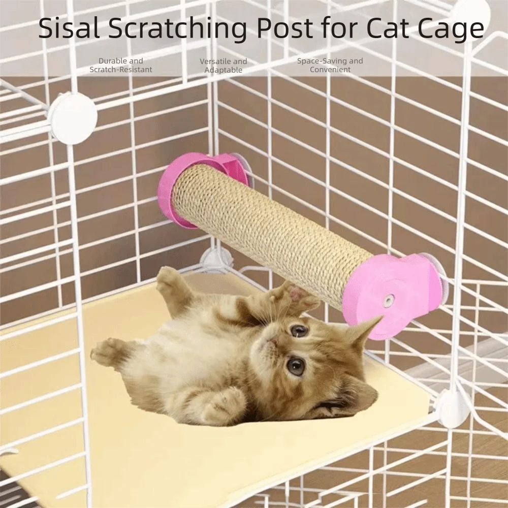 Cage Mounted Cat Scratching Post Rotatable Replaceable Cage Mounted Scratching Pole Wear-Resistant Non-Debris
