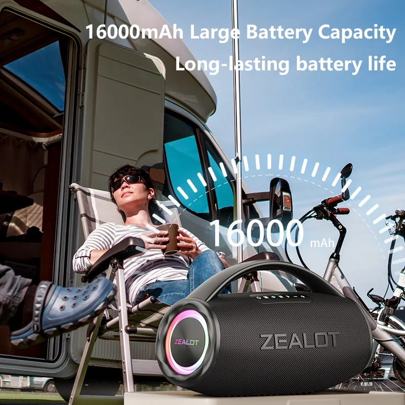 ZEALOT S97 80W Wireless speaker, Outdoor Portable Subwoofer Speaker, Hifi Sound quality,Dual Pairing, Fast Charging,16000mAh. 5