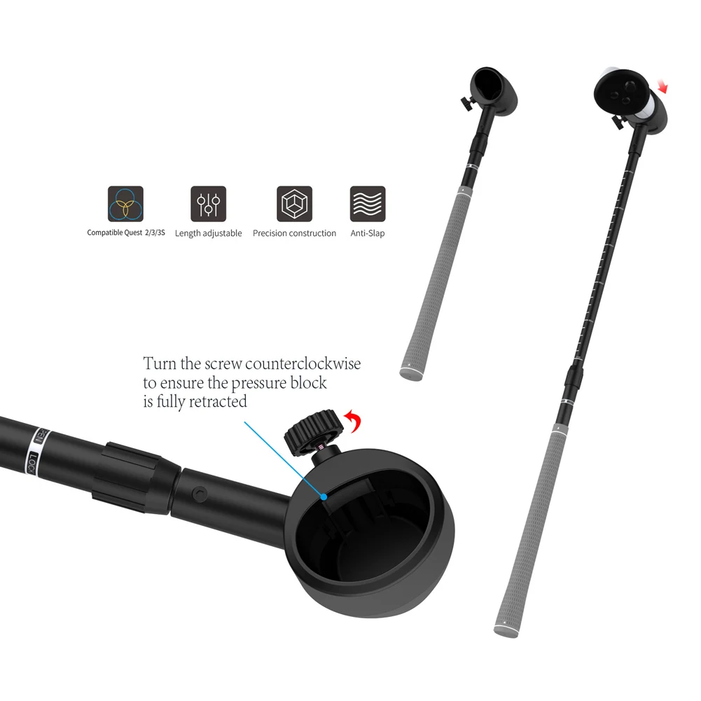 Non-Slip VR Golf Handle Grip For Quest 2 80° Keep Tracking Controller Grip Realistic VR Golf Simulator For Meta Quest 3S/Quest 3