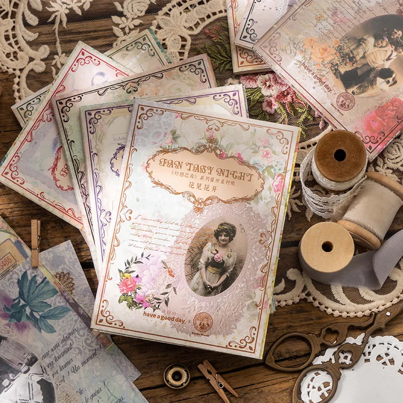 

35Pcs Vintage Memo Pads Material Paper Lace Classic Lady Character Junk Journal Scrapbooking Cards Retro Background Large Paper