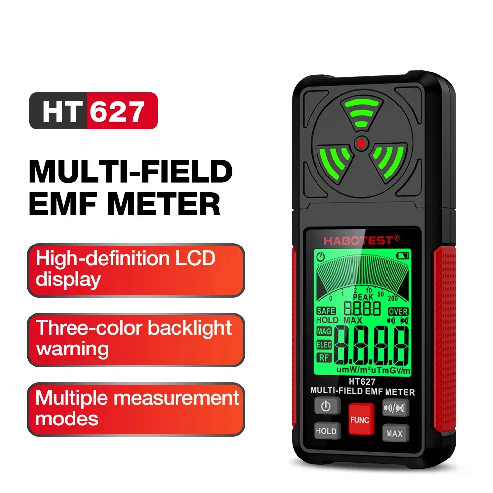 HT627 EMF Meter 3in1 Portable Electromagnetic Field Radiation Detector Suitable for Home, Office EMF Inspections EF/RF/MF Signal