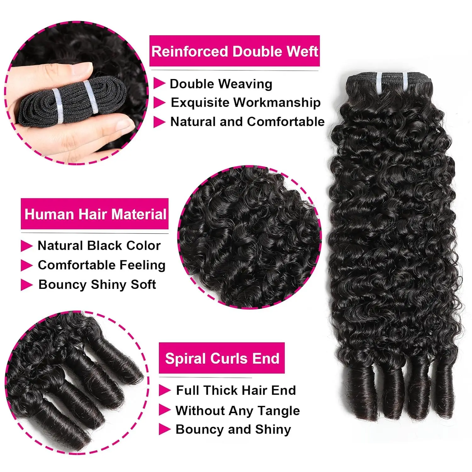 Ciocche di Capelli Umani Ricci Grezzi Birmani a Doppia Trama, Onda Profonda, 3-4 Ciocche, Estensioni di Capelli Vergini Vietnamiti per Donne - immagine 4