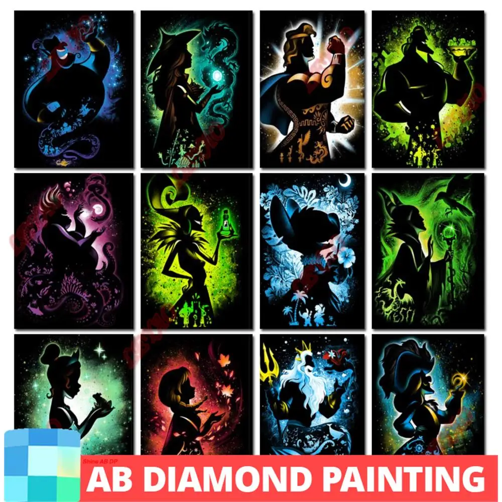 

AB 5D DIY Diamond Painting Cartoon Princess Disney Villains Collection Full Embroidery Mosaic Cross Stitch Kit Home Decor