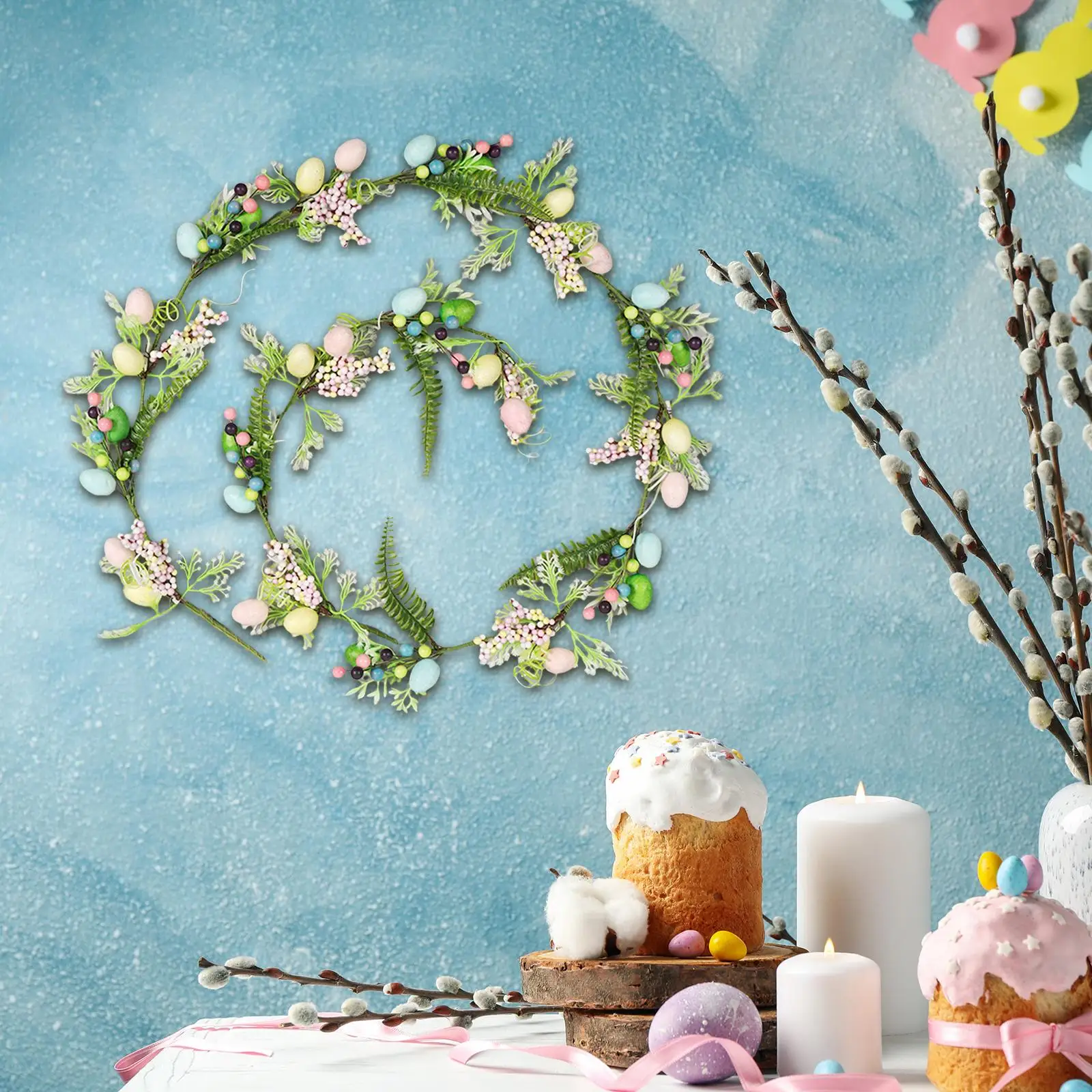 Easter Flower Vine Garland Spring Wreath Ornament Floral and Egg Garland for Indoor Outdoor Mantels Windows Holiday Party Door