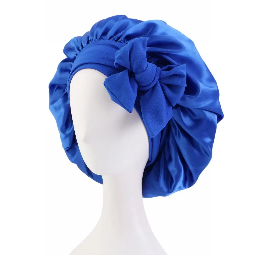 Women Shower Cap Sleeping Satin Bonnet Lace-up Bow Waterproof Women Braids Curly Night Hat Beauty Parlor Cap Salon Hat 3