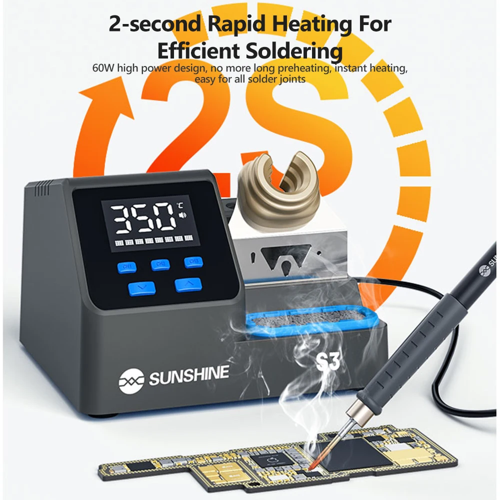 SUNSHINE S3 지능형 납땜 스테이션 T210 시리즈 핸들 100?480 ℃ 휴대폰 메인보드 IC PCB 수리를 위한 정밀 온도 제어