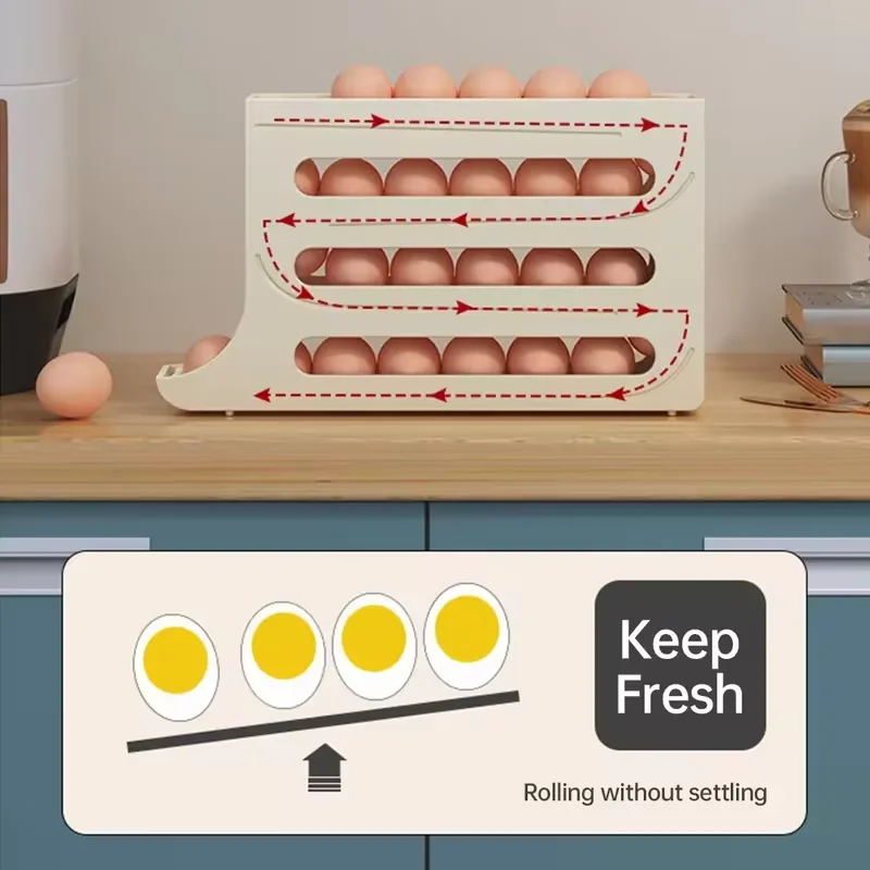 Egg Storage Box 4-layer automatic sliding egg roller refrigerator side door special fresh-keeping tray finishing device