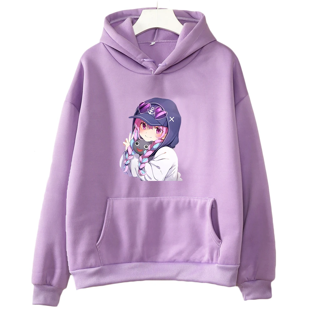 

Hololive Minato Aqua Purple Print Hoodies Girls Kawaii Cartoon Graphic Sweatshirt Long Sleeve Casual Autumn Pullovers Streetwear