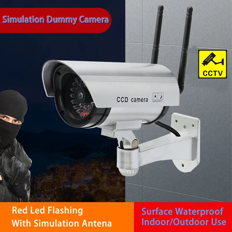 Dual Antenna Fake Wireless Security Camera with Flashing LED