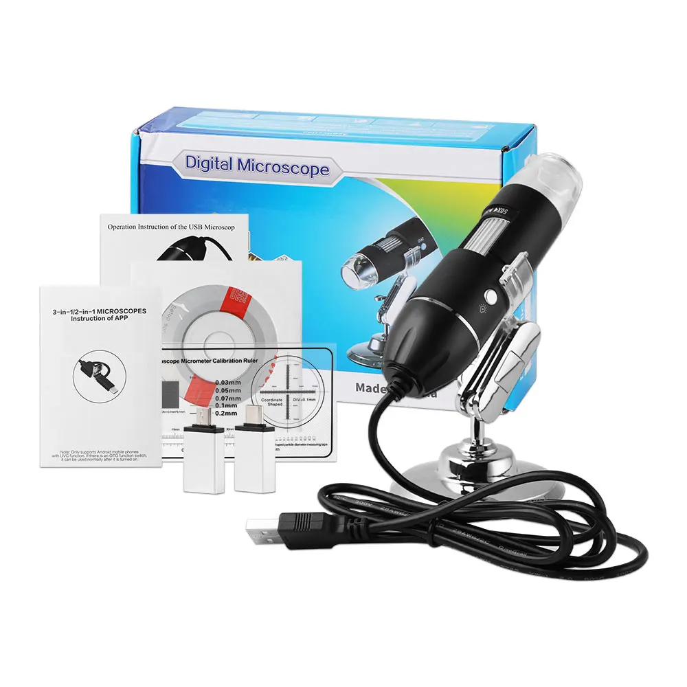 휴대용 디지털 USB 인터페이스 전자 스테레오 현미경, 안드로이드 PC용 LED 브래킷, 두피 피부 감지기, 1600X 와이파이 