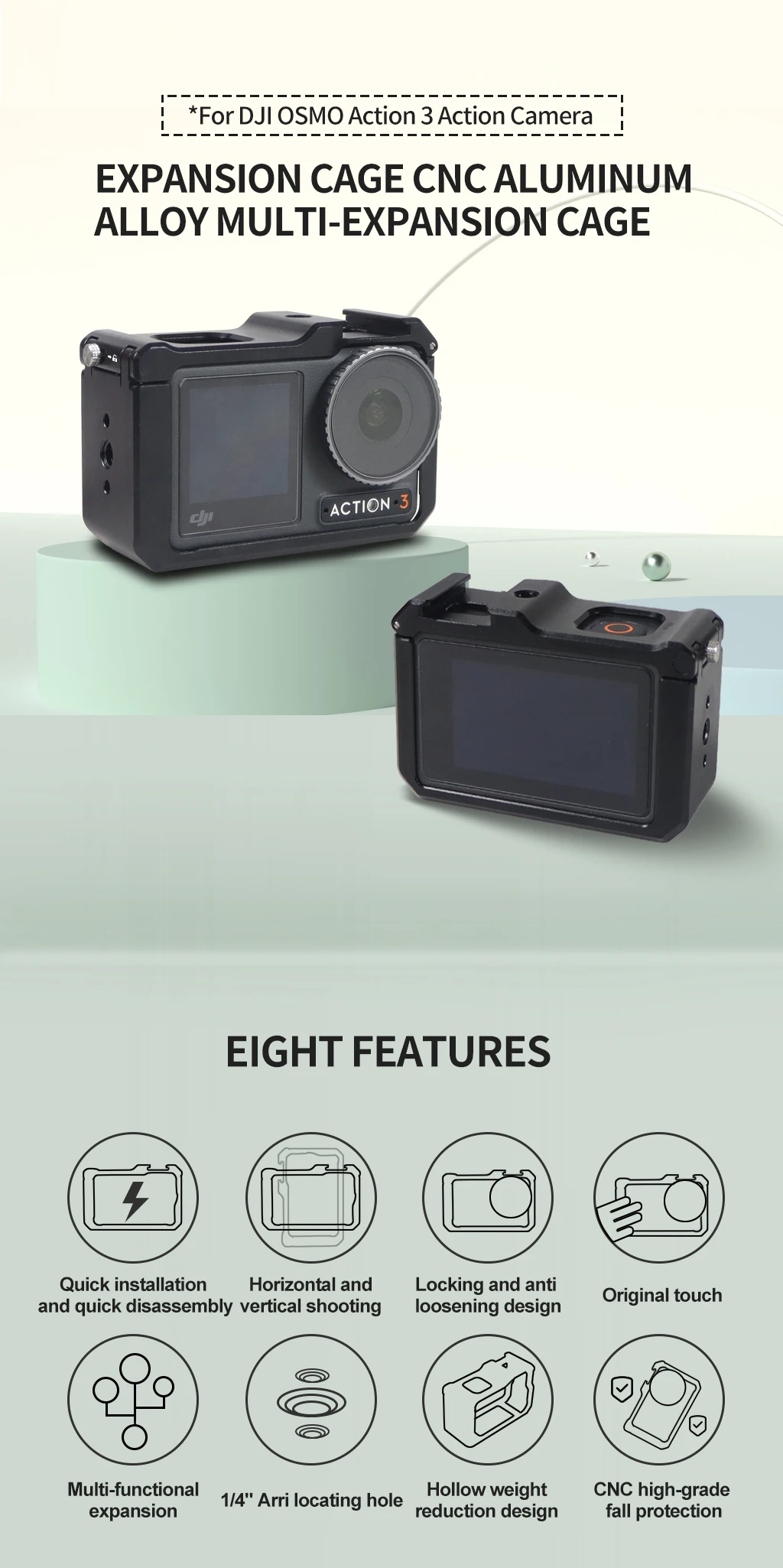 Full Frame Camera Cage Protective Housing Accessories for  Osmo Action 4 For  Os