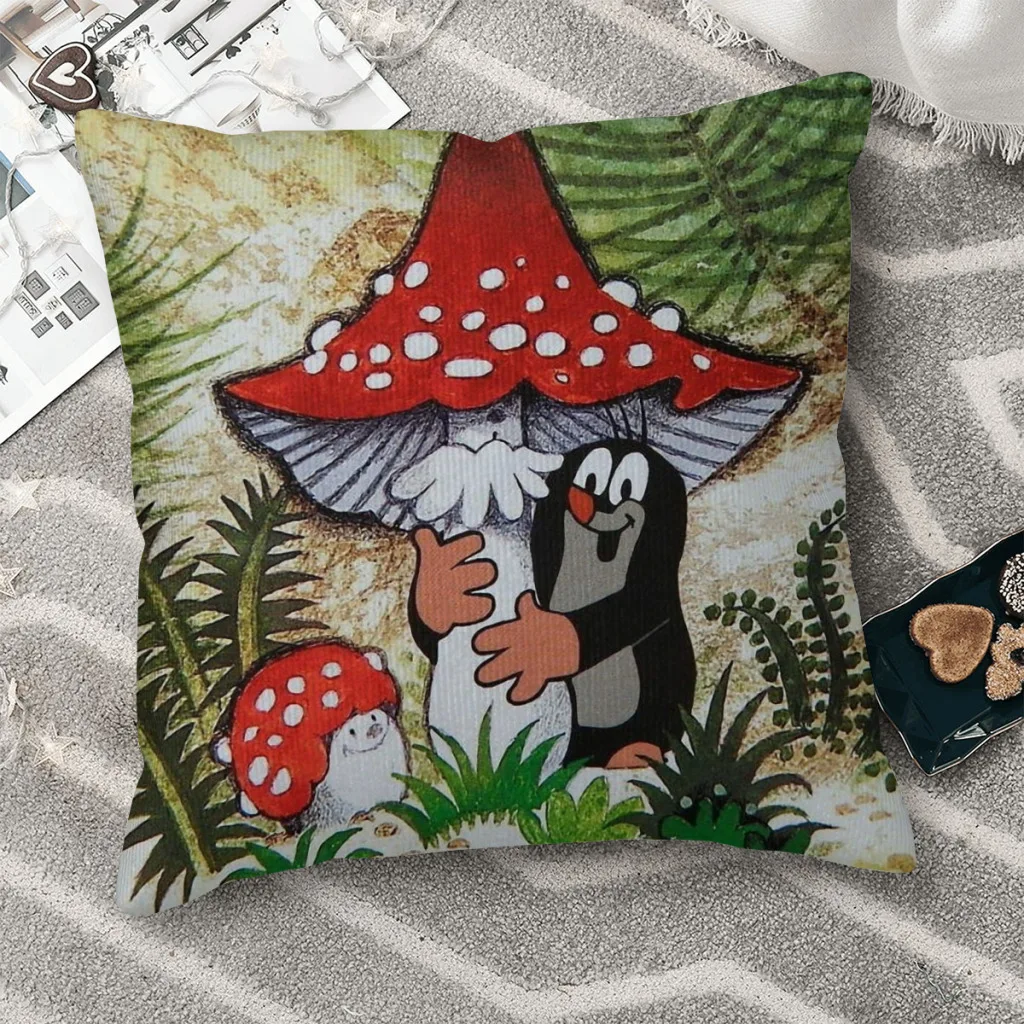 

Big MushroomKrtek The Little Mole Throw Pillow Case Garden Backpack Cojines Reusable Printed Hug Pillowcase Decor