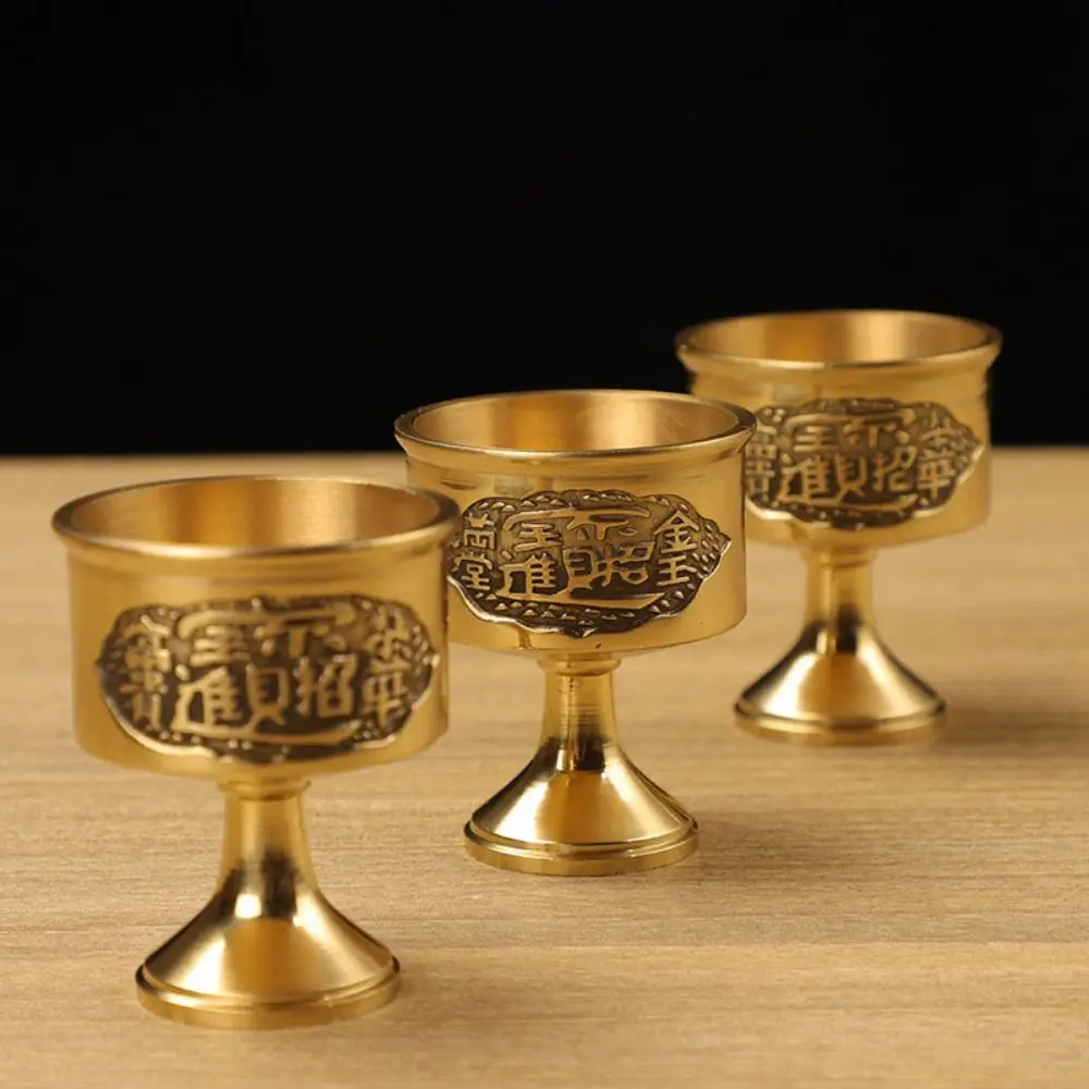 Pure Copper Copper God's Cup Exquisite Carving Anti-fall Brass Offering Cups Not Fade High Legs Wine Cup Office