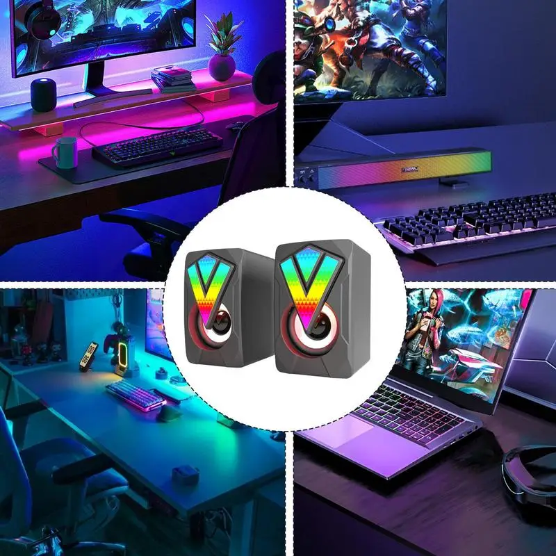 게임 모니터용 RGB 컴퓨터 스피커, 데스크탑 스피커, 샤인 USB 멀티미디어 유선 PC 스피커, 노트북 데스크 홈