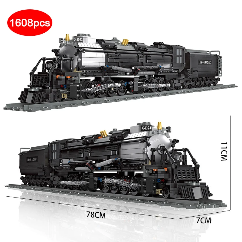 

Technology steam locomotive Union Pacific big boy model blocks city railroad train building blocks toys for children gifts for b