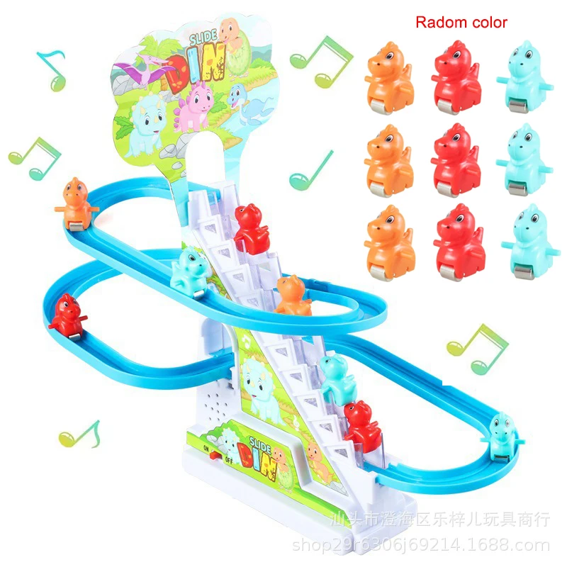 Dinosaur Climbing Slide Toy - Electric Racing Track With Music & Lights