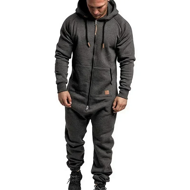 

Sleeve Hoodie Pajamas Zipper Autumn Mens Onesie Splicing Color Sweatpants Long Winter Casual Male Jumpsuit Pure